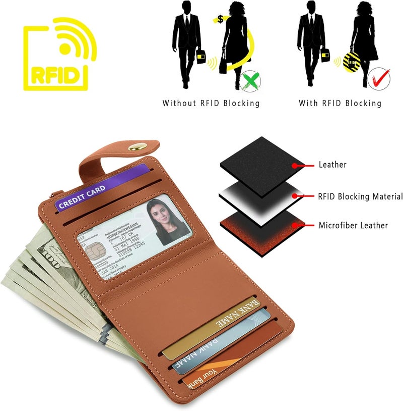 Airkit Small Wallets Woman RFID Blocking Leather Credit Card Holder - with ID Window - Card Wallets for Women - with Zipper Coin Purse - Keychain Wallet - Image 5